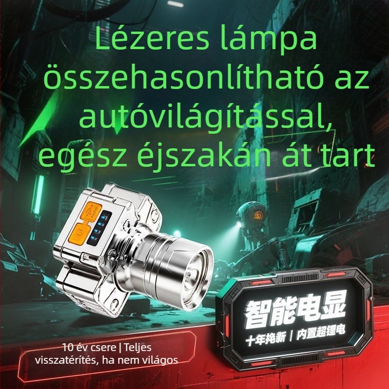 LED fejlámpa, 10W lézerfény, akkumulátoros működésű, fejre szerelhető, mérnöki műanyag ház