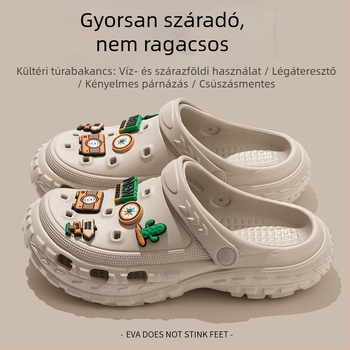 Férfi szandálok - EVA felső rész és talp, lélegzők, vízállóak, csúszásmentesek, injekciós öntőforma talp, 2025 nyár, tengerparti stílus, karikatúra mintázat