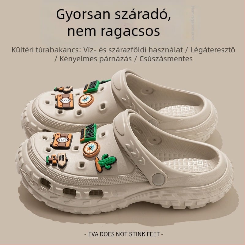 Férfi szandálok - EVA felső rész és talp, lélegzők, vízállóak, csúszásmentesek, injekciós öntőforma talp, 2025 nyár, tengerparti stílus, karikatúra mintázat