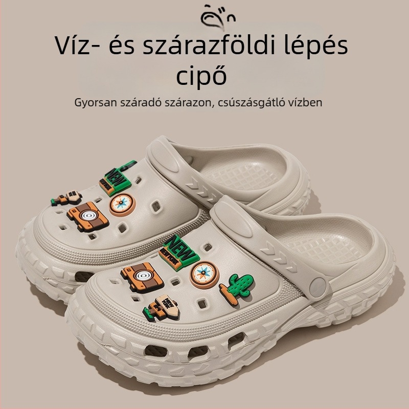 Férfi szandálok - EVA felső rész és talp, lélegzők, vízállóak, csúszásmentesek, injekciós öntőforma talp, 2025 nyár, tengerparti stílus, karikatúra mintázat