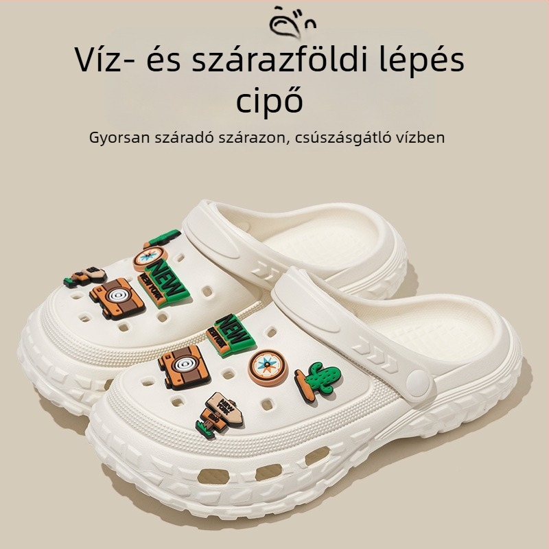 Férfi szandálok - EVA felső rész és talp, lélegzők, vízállóak, csúszásmentesek, injekciós öntőforma talp, 2025 nyár, tengerparti stílus, karikatúra mintázat