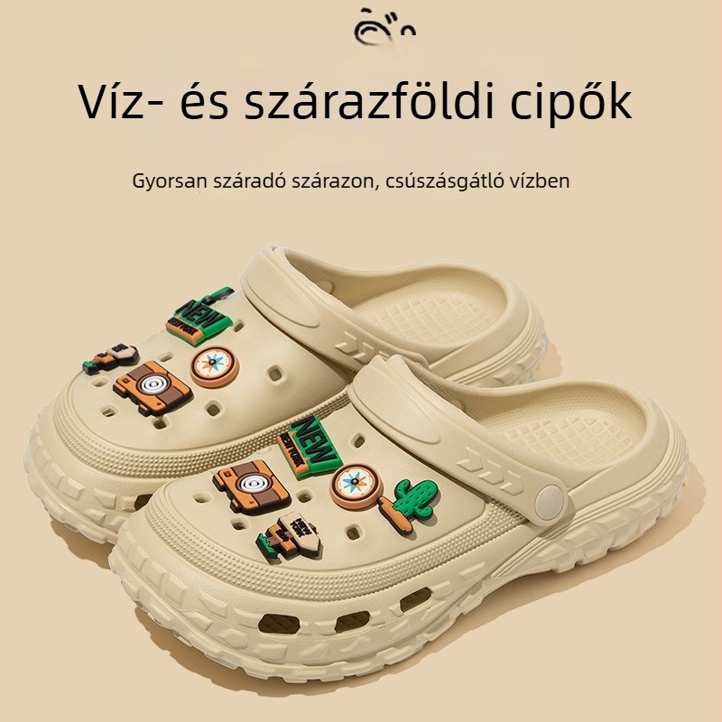 Férfi szandálok - EVA felső rész és talp, lélegzők, vízállóak, csúszásmentesek, injekciós öntőforma talp, 2025 nyár, tengerparti stílus, karikatúra mintázat