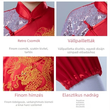 Gyerekeknek szóló harcművészeti előadás- és versenyruha, sárkányos harcművészeti egyenruha