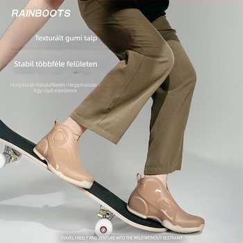 Férfi divatos esőcsizmák, PVC felsőrész, vízálló, csúszásmentes EVA talpbetéttel, báránybőr belső, alacsony szár