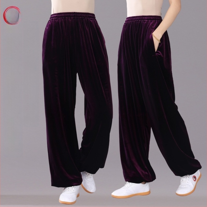 Tai Chi nadrág arany velúrral, őszi-téli, nyolcrészes brokát lámpás fazonú nadrág, harcművészeti edzésnadrág, reggeli Tai Chi nadrág