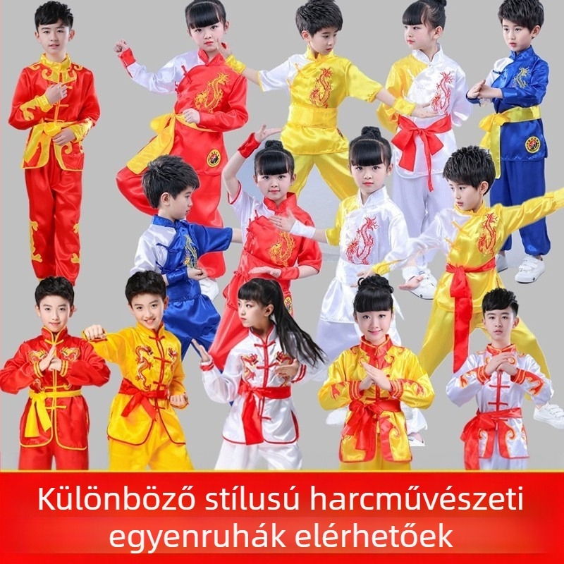 Gyerek Wushu előadás ruházat, uniszex, kínai stílus, poliészter 85%, 8 éves kortól