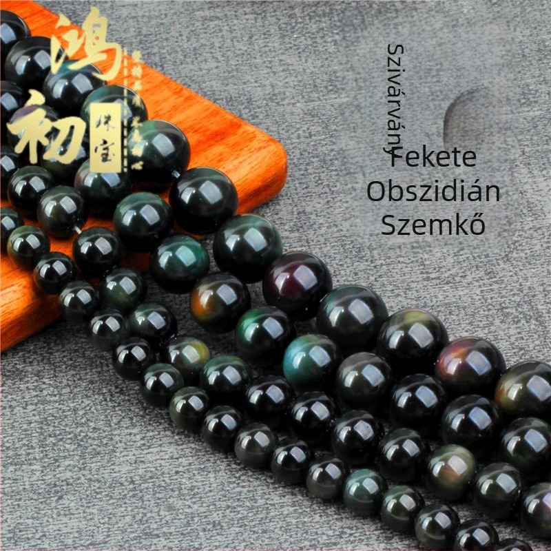 Természetes obszidián szabad gyöngyök, kerekek, DIY ékszerekhez, közepes méret