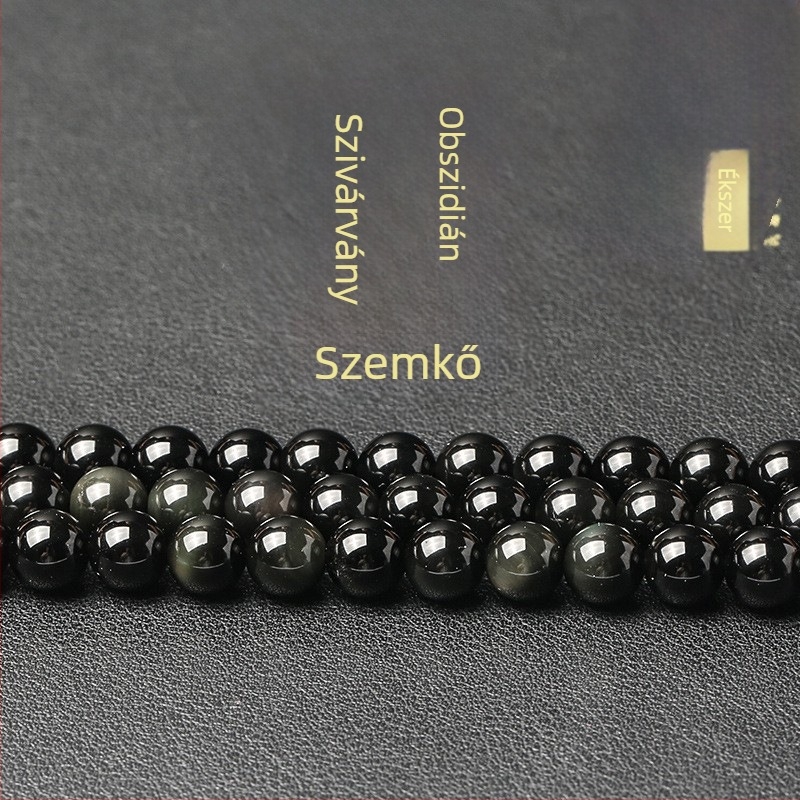 Természetes obszidián szabad gyöngyök, kerekek, DIY ékszerekhez, közepes méret