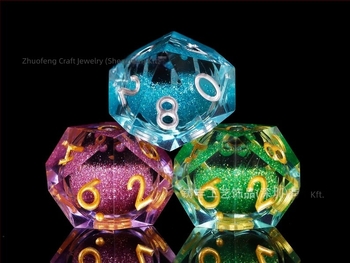 D&D kocka készlet epoxigyantából, 20 oldalú, derékszög stílus, 100 darab