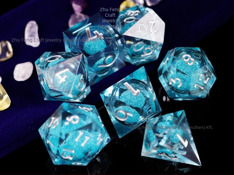 D&D kocka készlet epoxigyantából, 20 oldalú, derékszög stílus, 100 darab