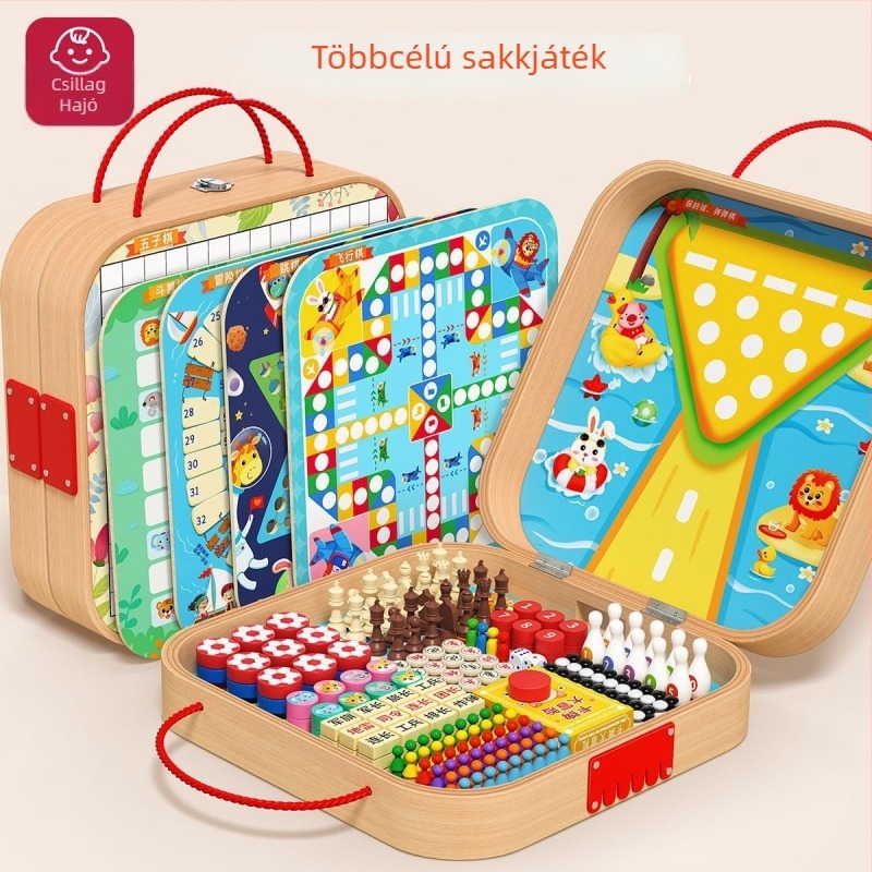 All-in-one gyerekeknek szóló társasjáték – Gomoku és Dáma, műanyag oktatási játék két játékos számára, 4–14 éves