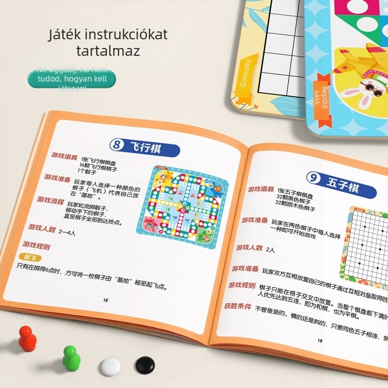 All-in-one gyerekeknek szóló társasjáték – Gomoku és Dáma, műanyag oktatási játék két játékos számára, 4–14 éves