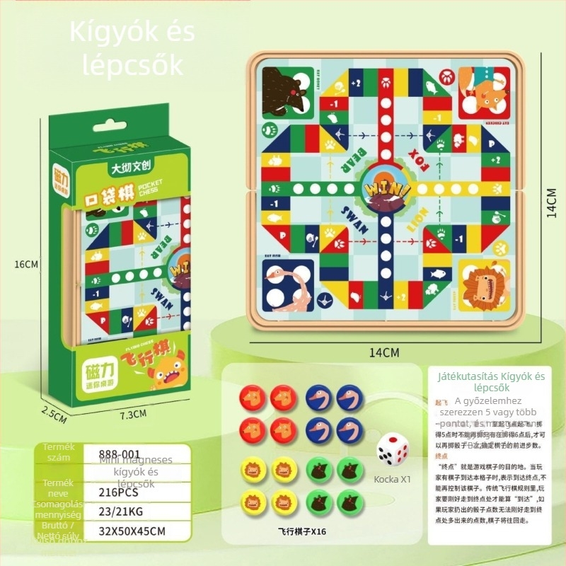 Zsebméretű mágneses társasjáték-készlet — ABS anyagú, hordozható, 7–14 éveseknek, többjátékos társasjáték-készlet