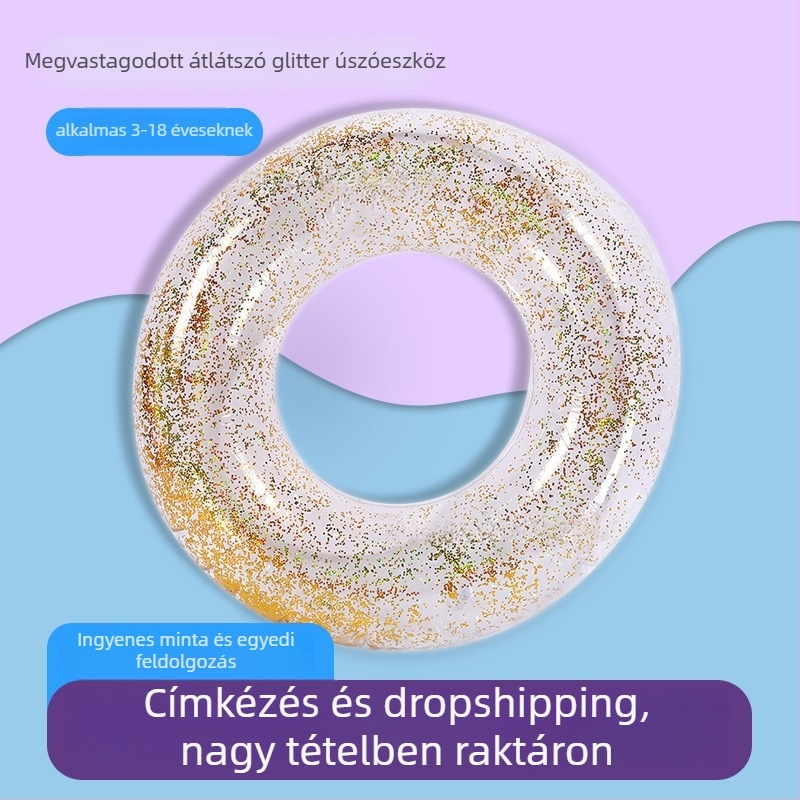 Gyerekeknek készült átlátszó strasszos úszógumi, öko PVC, felfújható, 0.25 mm vastagságú, hónalji alatti kialakítás a felborulás megakadályozására