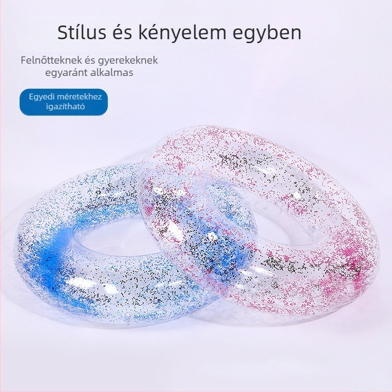Gyerekeknek készült átlátszó strasszos úszógumi, öko PVC, felfújható, 0.25 mm vastagságú, hónalji alatti kialakítás a felborulás megakadályozására