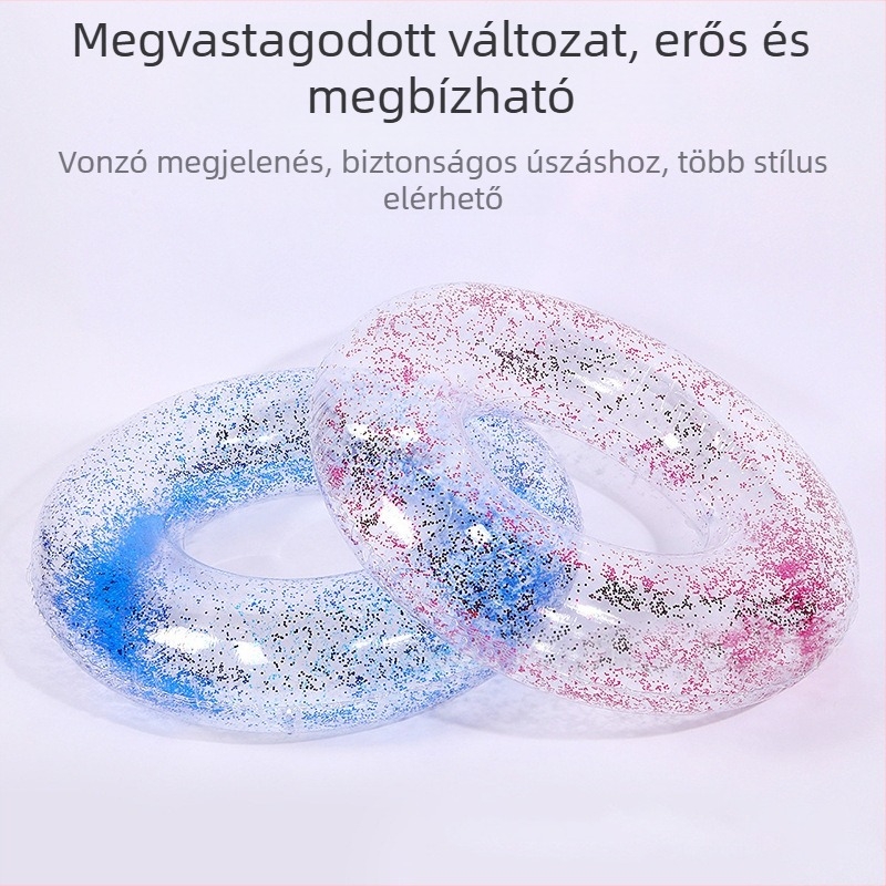 Gyerekeknek készült átlátszó strasszos úszógumi, öko PVC, felfújható, 0.25 mm vastagságú, hónalji alatti kialakítás a felborulás megakadályozására