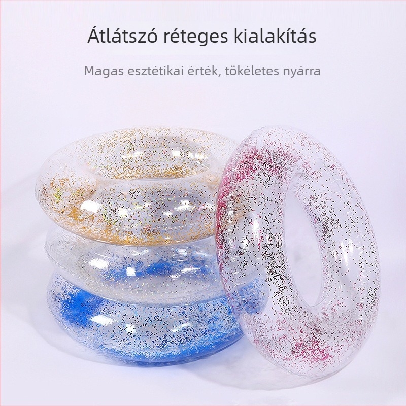 Gyerekeknek készült átlátszó strasszos úszógumi, öko PVC, felfújható, 0.25 mm vastagságú, hónalji alatti kialakítás a felborulás megakadályozására