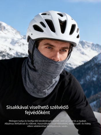 Gray Shell Merino gyapjú kerékpáros maszk, uniszex — téli arcvédő, szélálló, sisak belső bélés