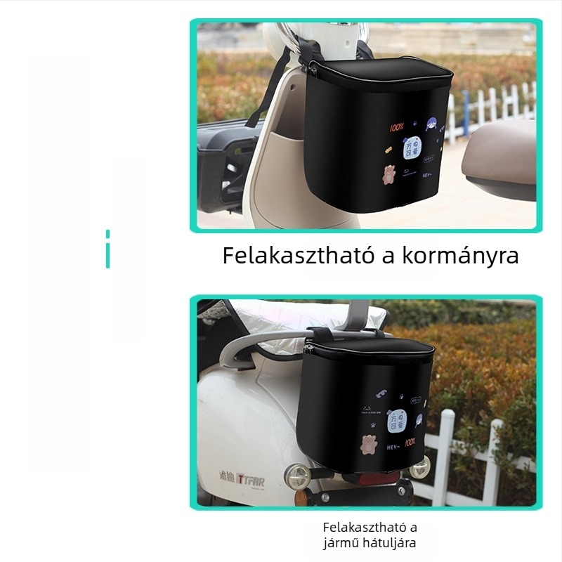 Extra-nagyságú vízálló akasztós táska elektromos járművekhez, női stílusú tárolótáska, előre szerelhető akasztótáska elektromos robogóhoz, hátsó tároló kosár