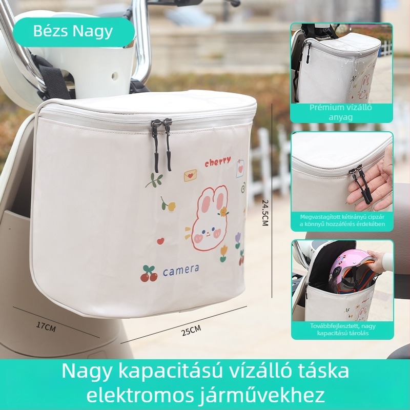 Extra-nagyságú vízálló akasztós táska elektromos járművekhez, női stílusú tárolótáska, előre szerelhető akasztótáska elektromos robogóhoz, hátsó tároló kosár