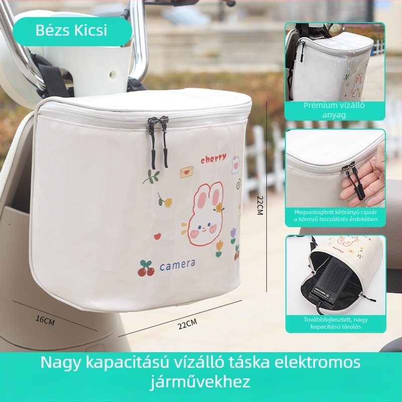 Extra-nagyságú vízálló akasztós táska elektromos járművekhez, női stílusú tárolótáska, előre szerelhető akasztótáska elektromos robogóhoz, hátsó tároló kosár
