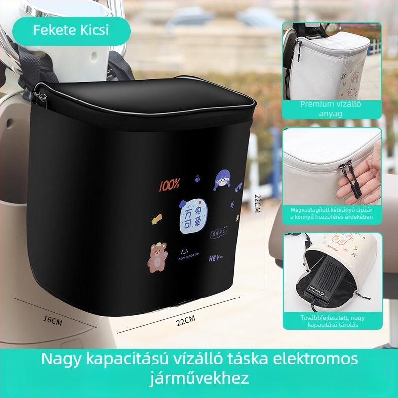 Extra-nagyságú vízálló akasztós táska elektromos járművekhez, női stílusú tárolótáska, előre szerelhető akasztótáska elektromos robogóhoz, hátsó tároló kosár