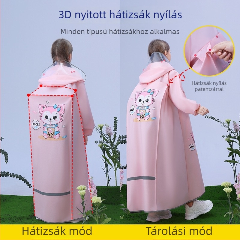 Gyerekek teljes testű vízálló esőkabát, oversize méret, fiúknak és lányoknak, 5–12 évesek