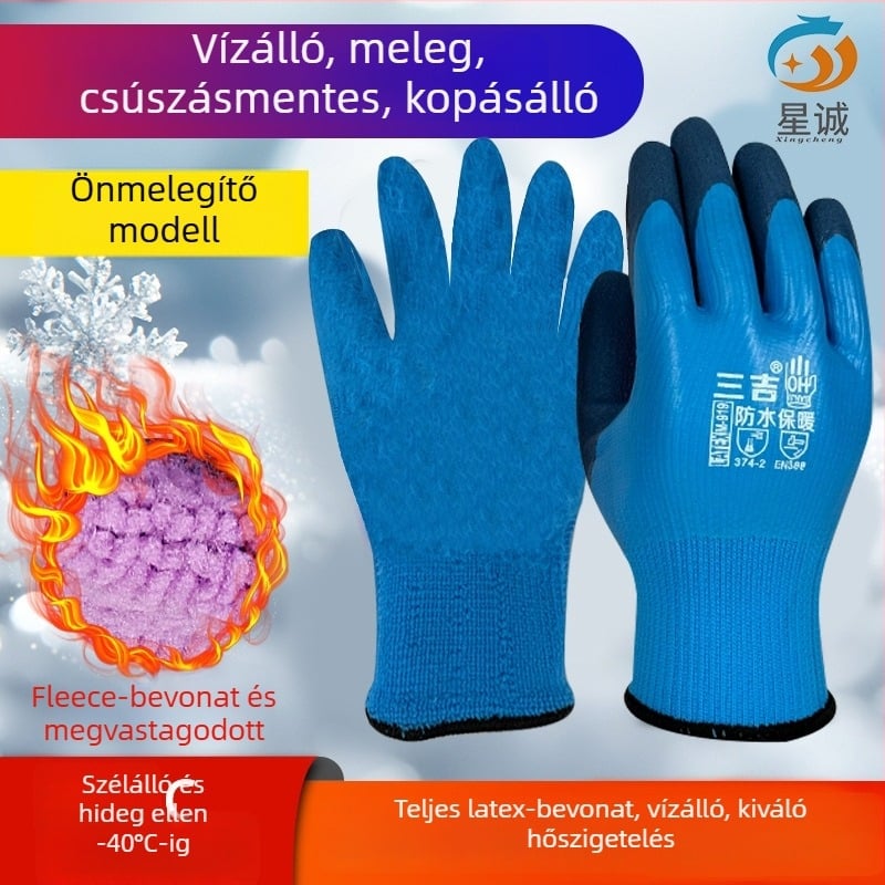 Fleece béléses téli kesztyűk, vastagított és vízálló, kopásálló, hideg elleni védelem, szúrásálló, munkavédelmi kesztyűk horgászathoz és szabadtéri lovagláshoz