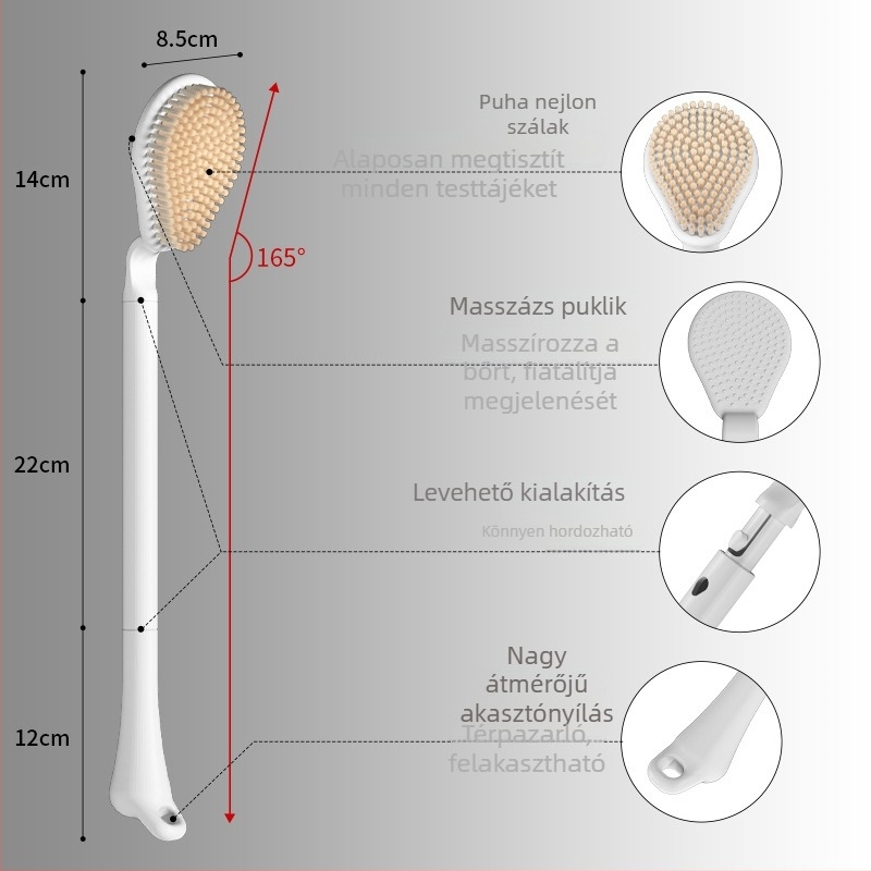 Hosszú nyelű fürdő- és masszázs ecset, lágy sörtékkel | ABS/PA, The Story of Mud, Jiangsu