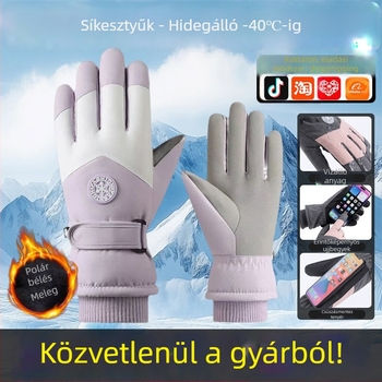 Uniszex kerékpáros és síelős kesztyű fleece béléssel, hosszú, vastag, vízlepergető és érintőképernyő-kompatibilis