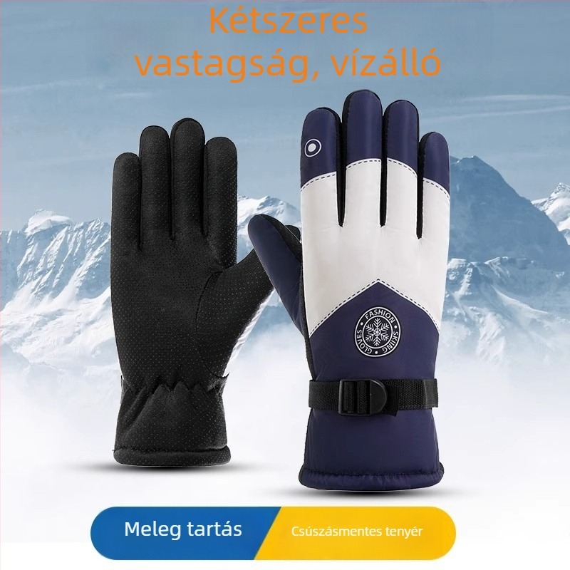 Uniszex kerékpáros és síelős kesztyű fleece béléssel, hosszú, vastag, vízlepergető és érintőképernyő-kompatibilis