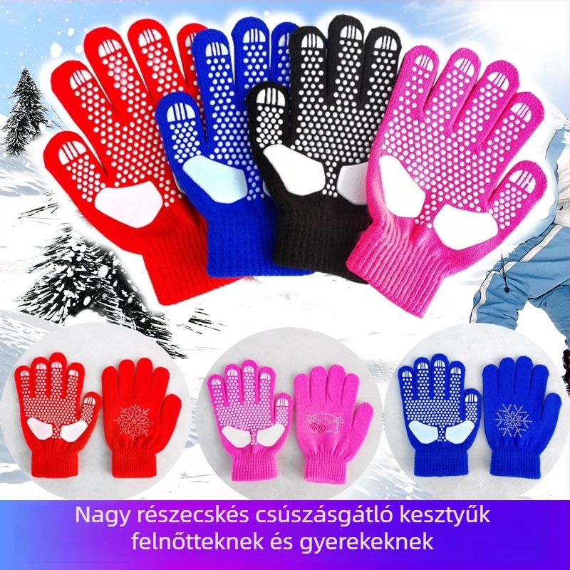 Sí- és korcsolyázó kesztyűk, vastagított kivitel, csúszásmentes, diamant mintás díszítéssel, esés elleni védelem, felnőtteknek és gyerekeknek, uniszex