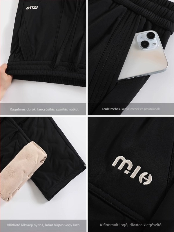 Női tollas nadrág külső viselethez, nejlon külső, fehér kacsa toll töltet, magas derék, egyenes szabás, vastag téli nadrág