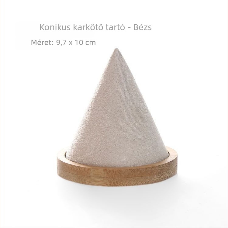 Ékszerállvány konusos kivitelben, tömörfából, fedőanyag: flanel, PU bőr, egy réteg