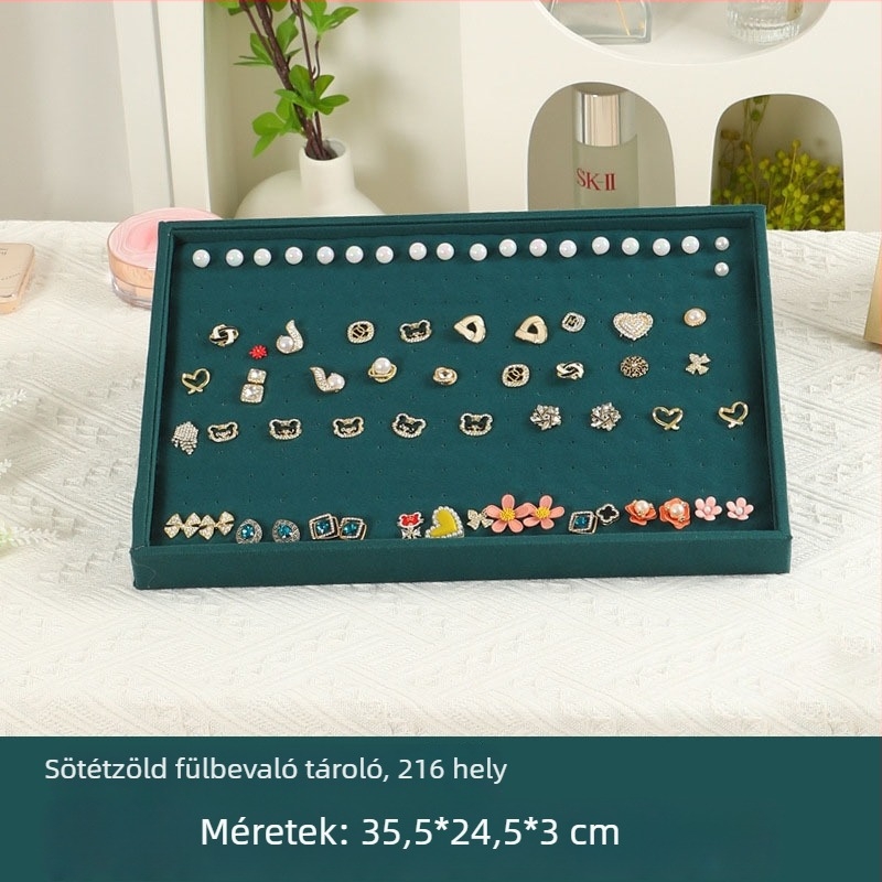 Bársony fülbevaló kiállító tál, nagy kapacitású, egy darabból álló, flanel burkolatú