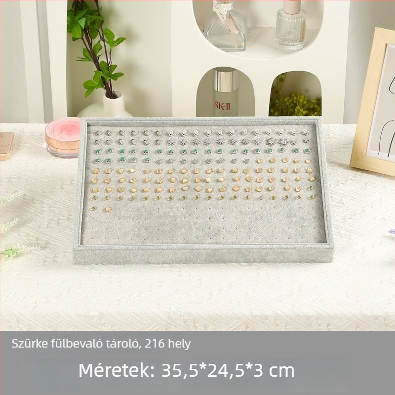 Bársony fülbevaló kiállító tál, nagy kapacitású, egy darabból álló, flanel burkolatú