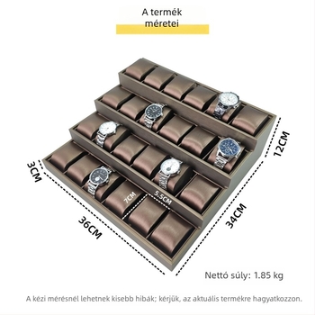 Ékszertálca kiállító, négyszintes trapéz alakú dizájn, MDF bőrhatású felülettel, lux, 2025 tavasz