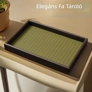 Fából készült ékszertálca bőr és bambusz díszítéssel, egyrétegű kiállítás, művészi stílus, Qiwang