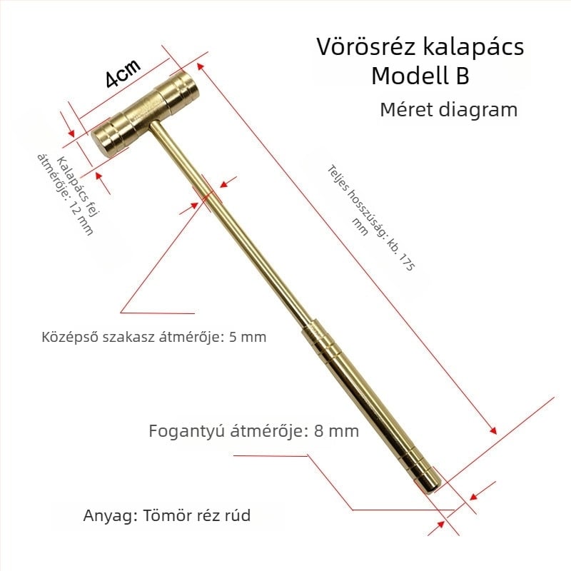 Asztali órajavító kalapács kettős fejjel és leválasztható nyéllel; fej anyaga: vas/bronz/plasztik; nyél anyaga: vas/bronz; óra javításához és precíziós eszközök telepítéséhez