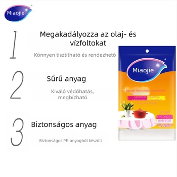 PE anyagú egyszer használatos asztalterítő, négyszögletes formájú, vastagodott, mintázat nélküli, nem biológiailag lebomló.