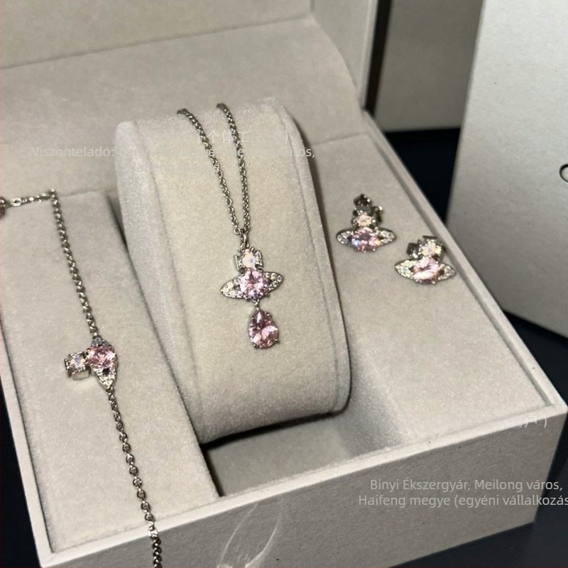 Női Opal Pink Diamond Mermaid Tears nyaklánc, csepp alakú medállal, réz alap aranyozva, O- lánc, 41–50 cm