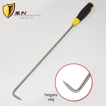 Redőnyajtókhoz készült kampó, egylapos kampó hosszú nyelemmel, 304 rozsdamentes acél, teherbírás 15 kg, lyukkal