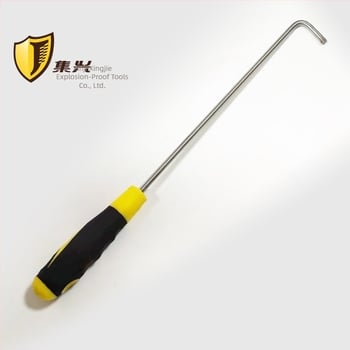 Redőnyajtókhoz készült kampó, egylapos kampó hosszú nyelemmel, 304 rozsdamentes acél, teherbírás 15 kg, lyukkal