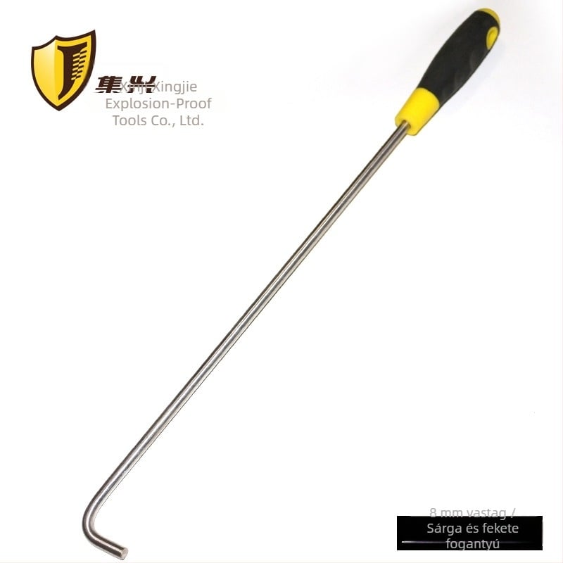 Redőnyajtókhoz készült kampó, egylapos kampó hosszú nyelemmel, 304 rozsdamentes acél, teherbírás 15 kg, lyukkal