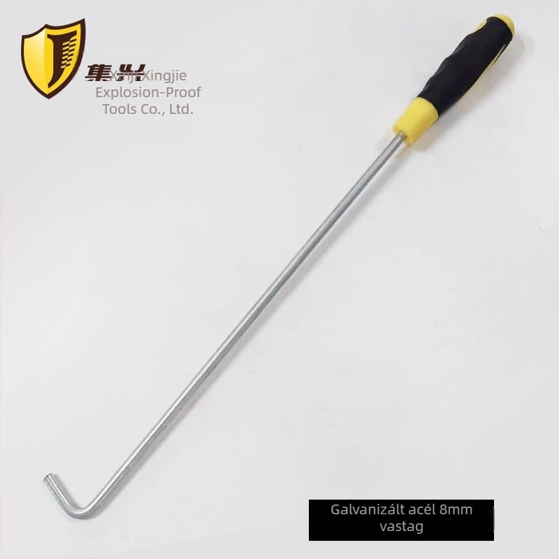 Redőnyajtókhoz készült kampó, egylapos kampó hosszú nyelemmel, 304 rozsdamentes acél, teherbírás 15 kg, lyukkal