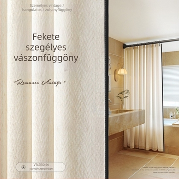 Lenvászon zuhanyfüggöny modern fürdőszobához, fekete szegélyes len minta, testreszabható, márka Futuristic