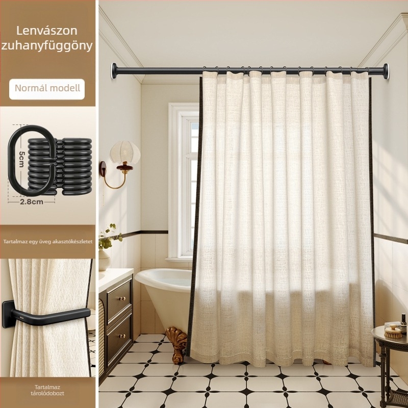Lenvászon zuhanyfüggöny modern fürdőszobához, fekete szegélyes len minta, testreszabható, márka Futuristic