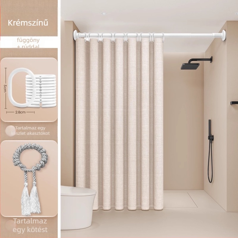 Lenvászon zuhanyfüggöny modern fürdőszobához, fekete szegélyes len minta, testreszabható, márka Futuristic