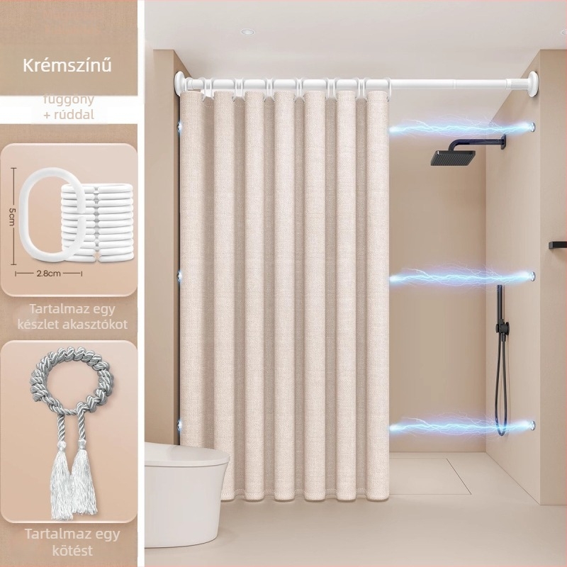 Lenvászon zuhanyfüggöny modern fürdőszobához, fekete szegélyes len minta, testreszabható, márka Futuristic