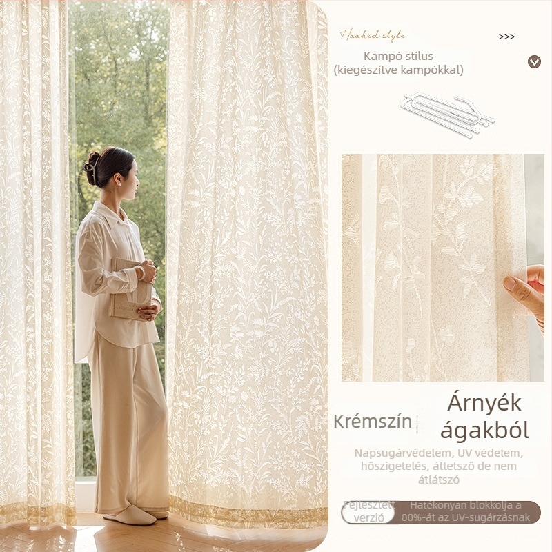 Francia stílusú jacquard függöny poliészterből, átlátszó, könnyed luxussal, nappali, hálószoba és étterem számára